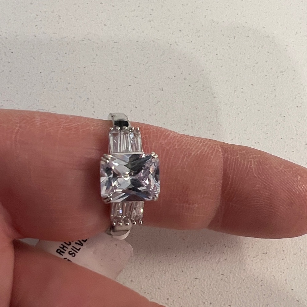 Radiant Clear CZ Three-Stone Sterling Ring in Silver - Picture 4 of 5